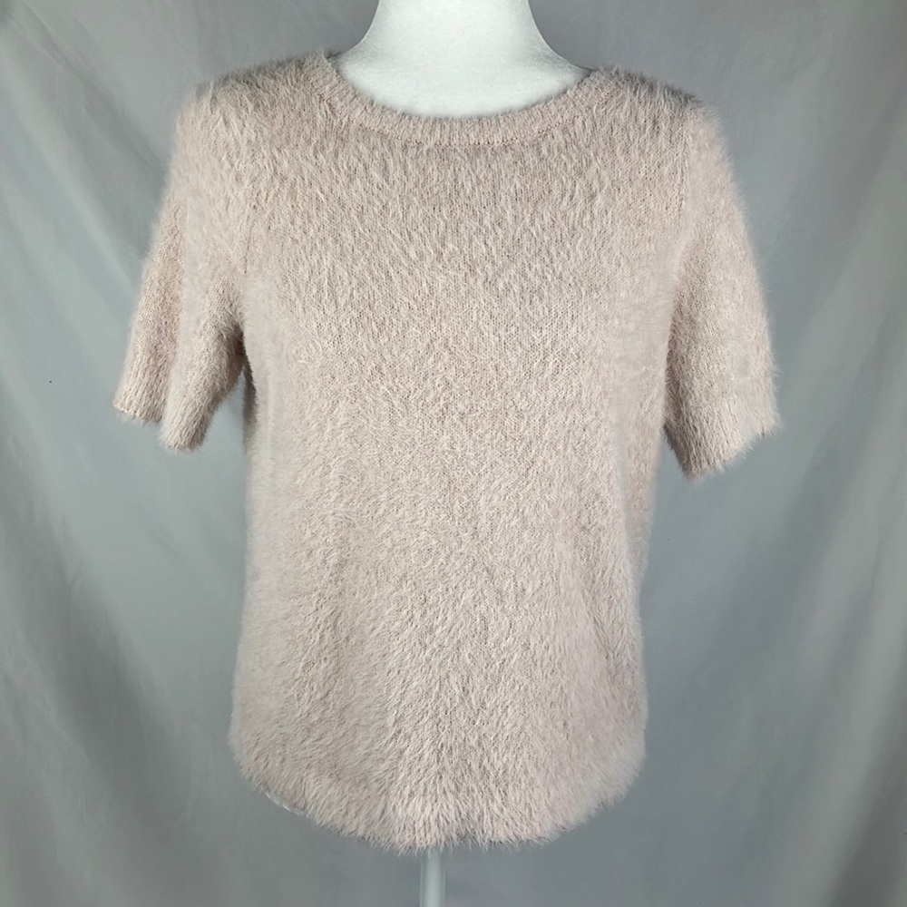 LOFT Petites Pink Fuzzy Romantic Balletcore Short Sleeve Sweater Womens Size SP